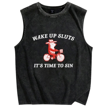 Wake Up SlTs Vintage Distressed Washed Tank Top