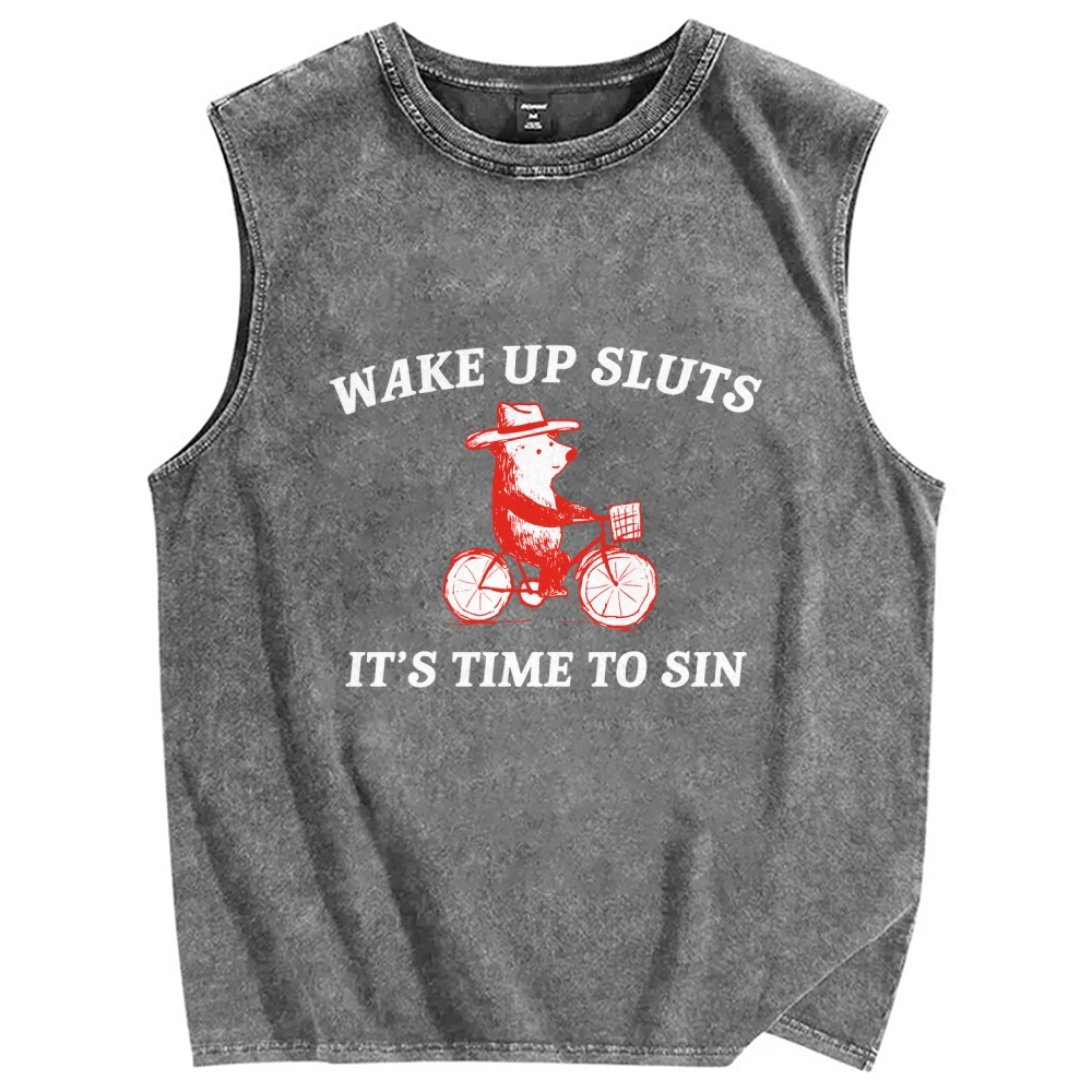 Wake Up SlTs Vintage Distressed Washed Tank Top