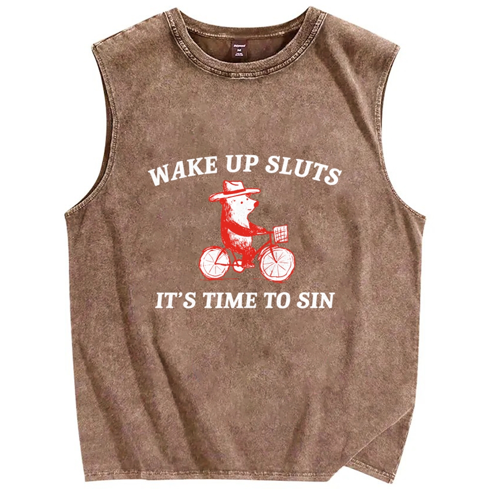 Wake Up SlTs Vintage Distressed Washed Tank Top
