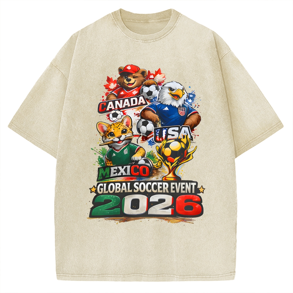USA, Mexico & Canada 2026 Global Soccer Event Vintage Washed T-shirt