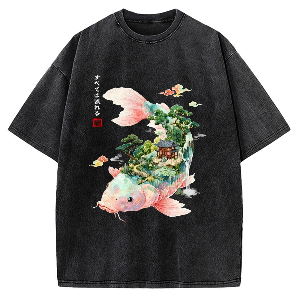 Journey Of The Flowing Koi Vintage Washed T-shirt