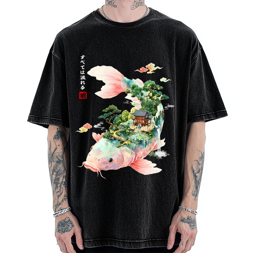 Journey Of The Flowing Koi Vintage Washed T-shirt