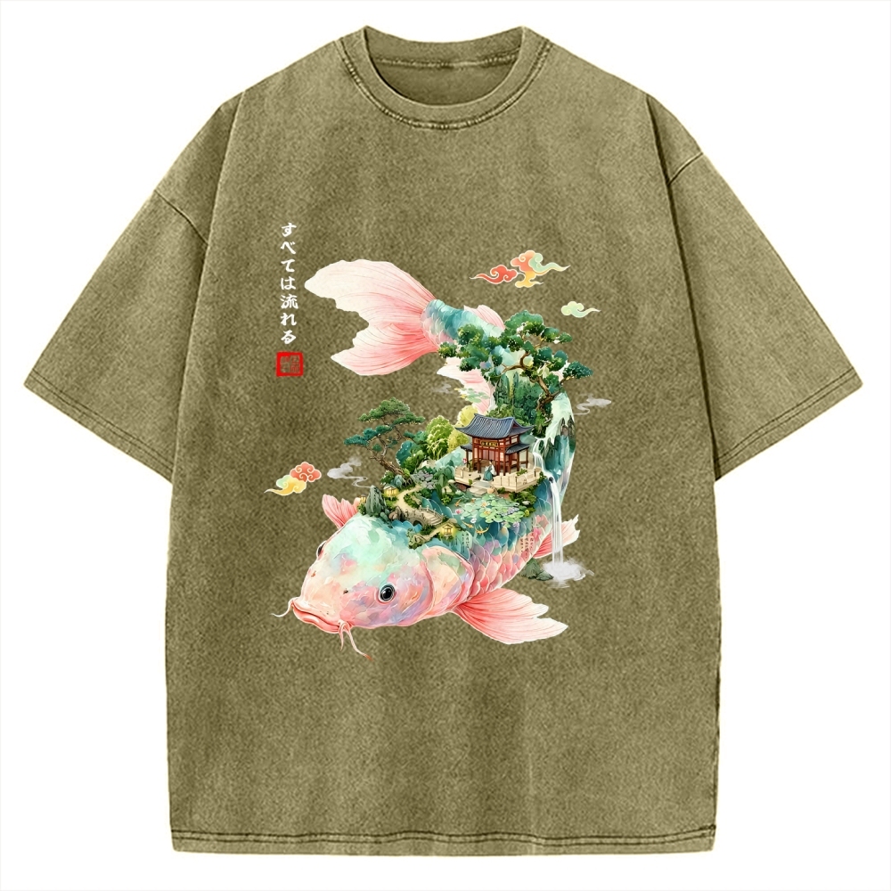 Journey Of The Flowing Koi Vintage Washed T-shirt