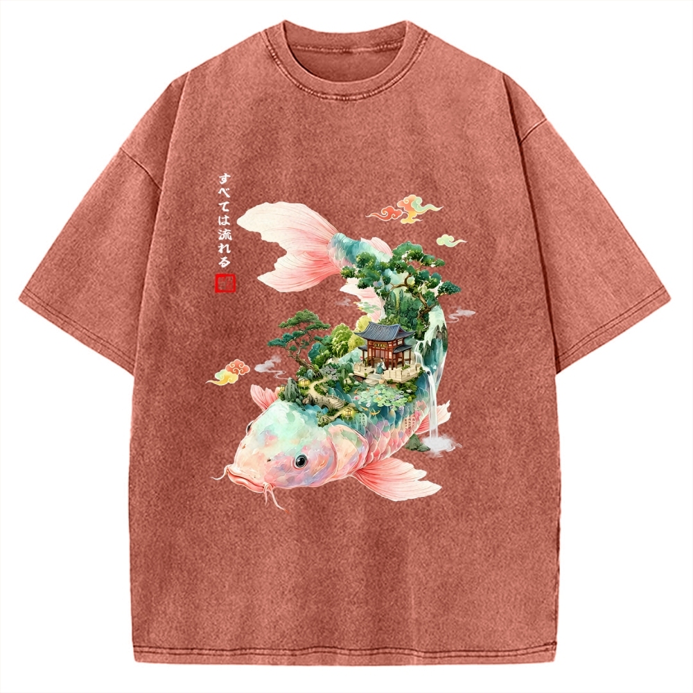 Journey Of The Flowing Koi Vintage Washed T-shirt