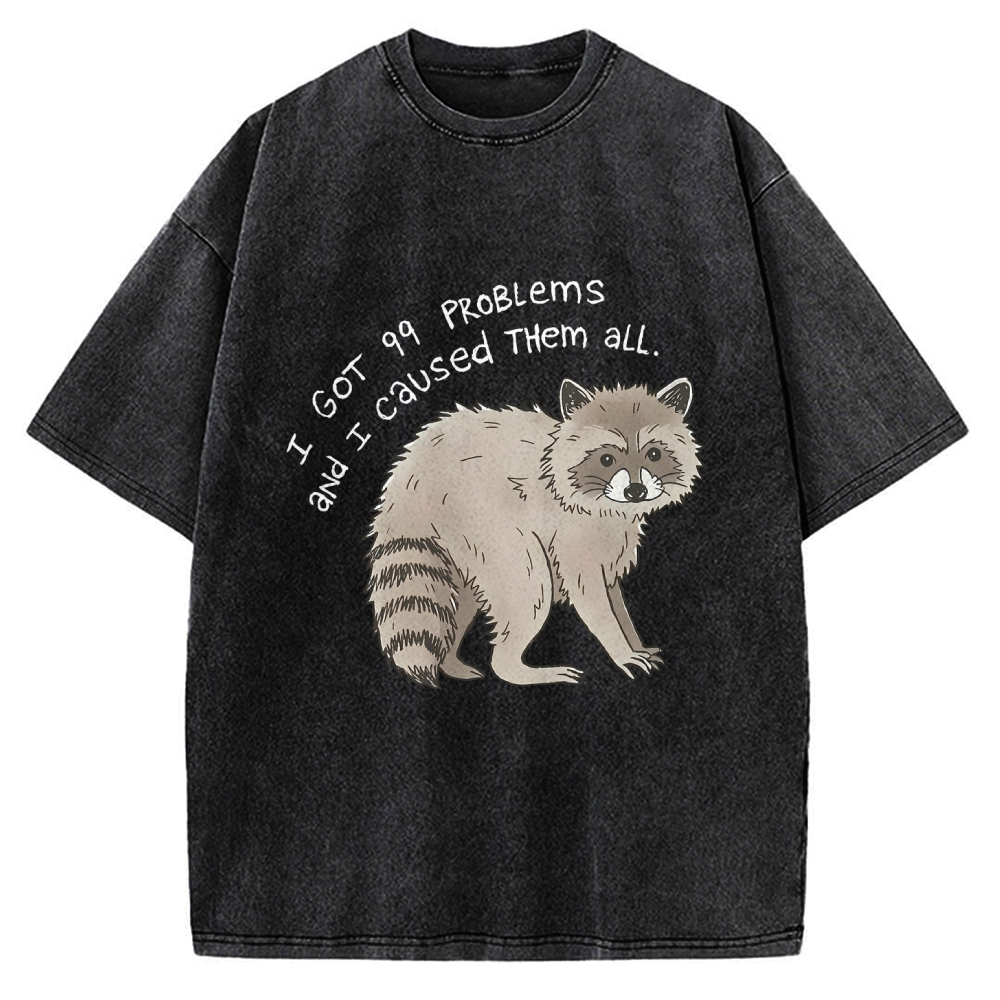 99 Problems Raccoon Funny Animal Humor Vintage Washed T-shirt