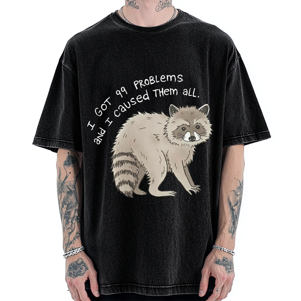 99 Problems Raccoon Funny Animal Humor Vintage Washed T-shirt