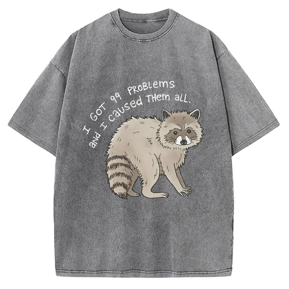 99 Problems Raccoon Funny Animal Humor Vintage Washed T-shirt