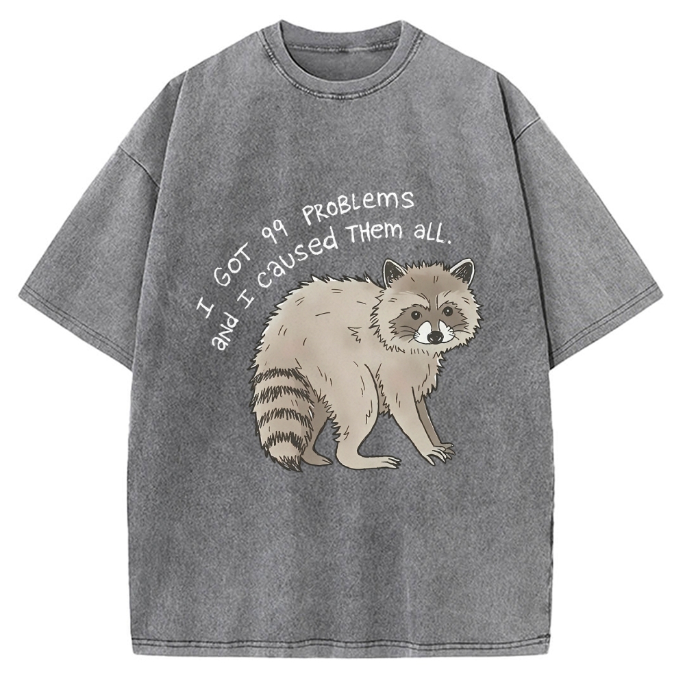 99 Problems Raccoon Funny Animal Humor Vintage Washed T-shirt
