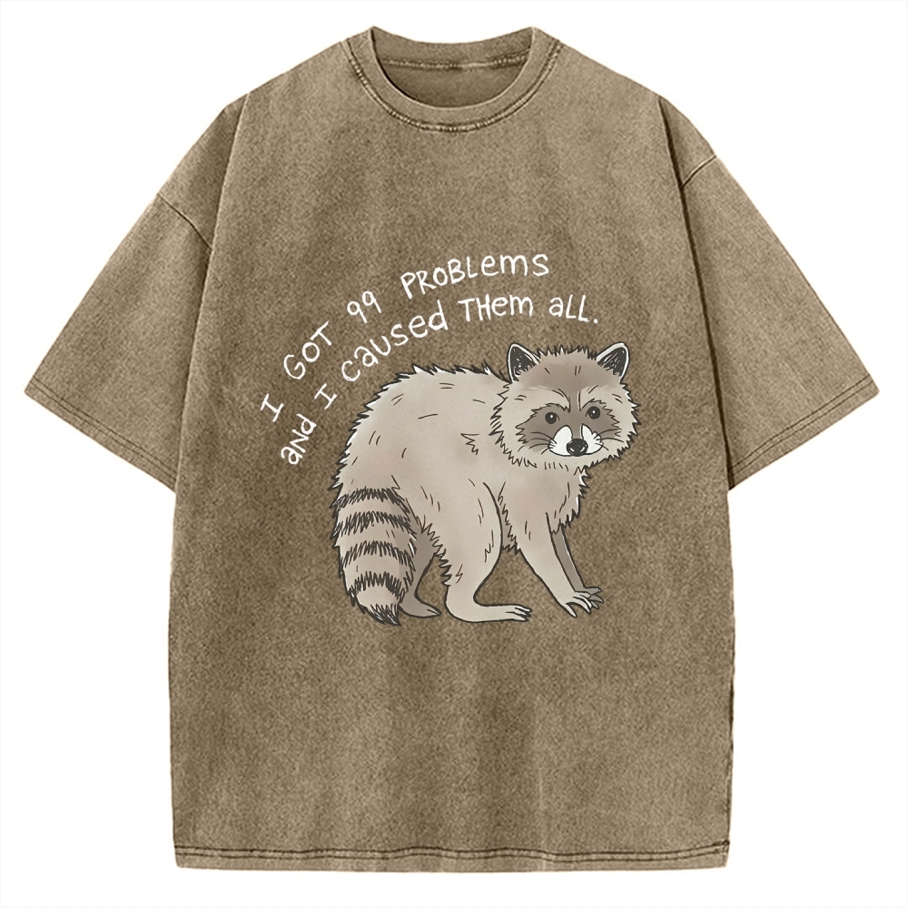 99 Problems Raccoon Funny Animal Humor Vintage Washed T-shirt