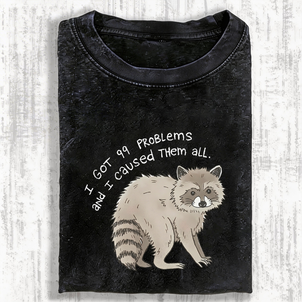 99 Problems Raccoon Funny Animal Humor Vintage Washed T-shirt