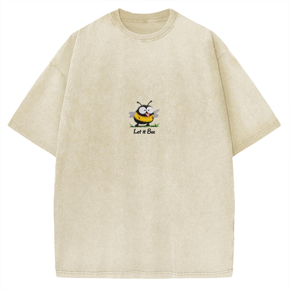 Let It Bee Embroidery Vintage Washed T-shirt