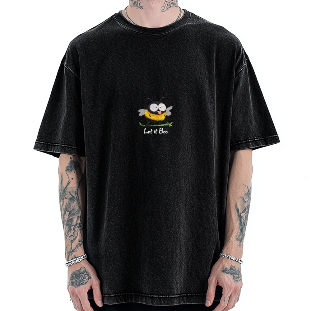 Let It Bee Embroidery Vintage Washed T-shirt