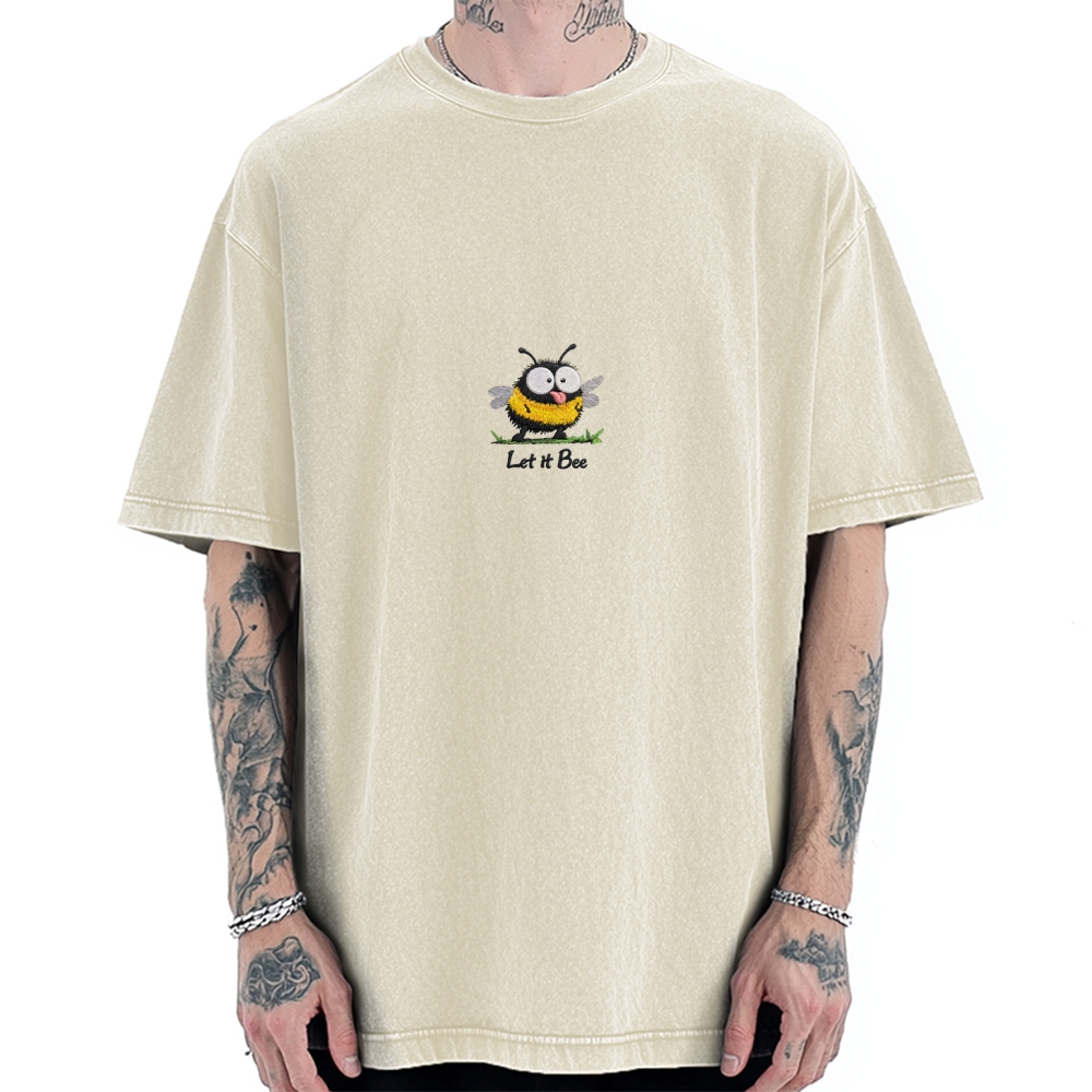 Let It Bee Embroidery Vintage Washed T-shirt
