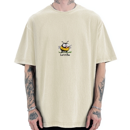 Let It Bee Embroidery Vintage Washed T-shirt