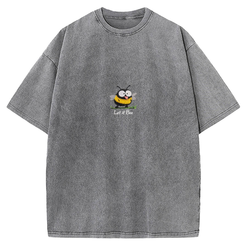 Let It Bee Embroidery Vintage Washed T-shirt
