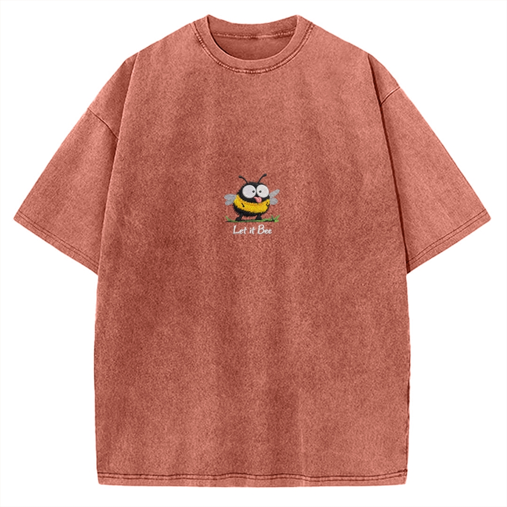 Let It Bee Embroidery Vintage Washed T-shirt