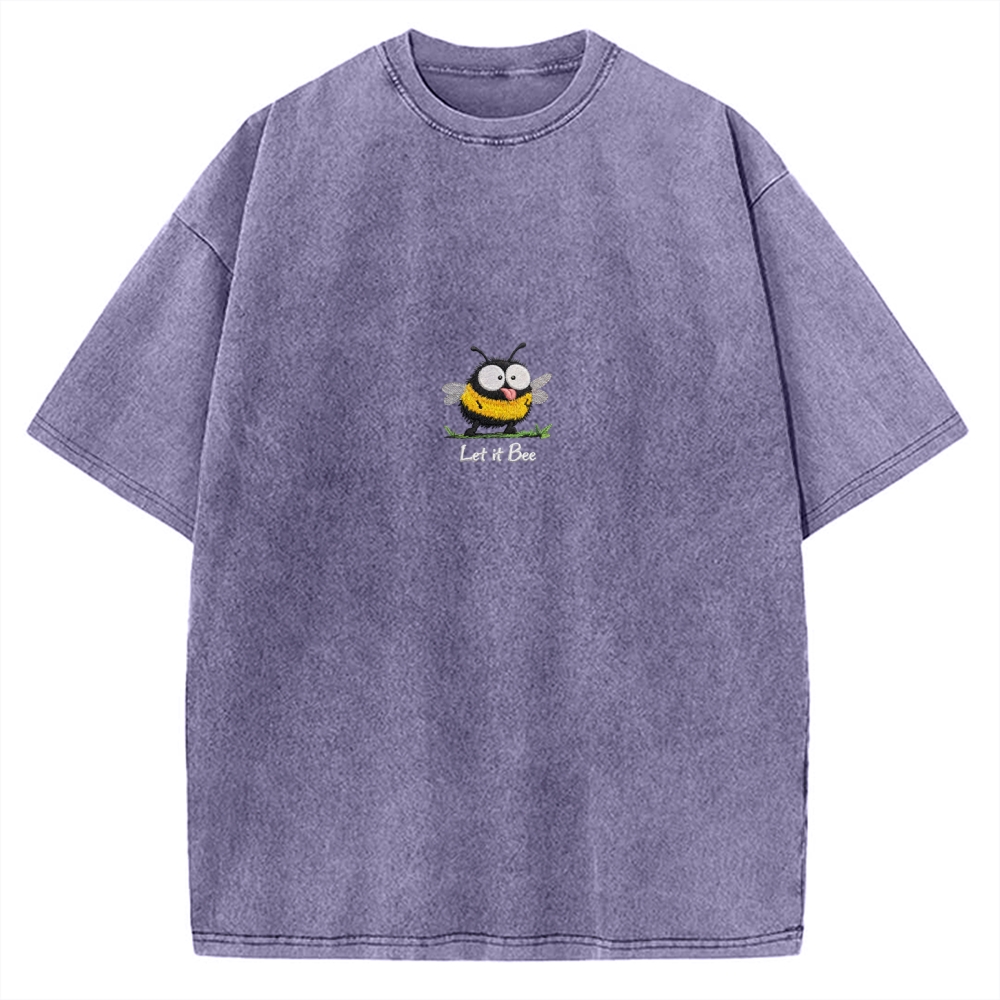 Let It Bee Embroidery Vintage Washed T-shirt