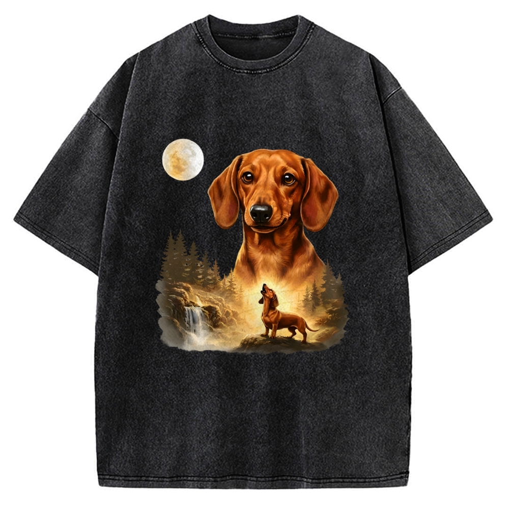 Dachshund Howling To The Moon Vintage Washed T-shirt