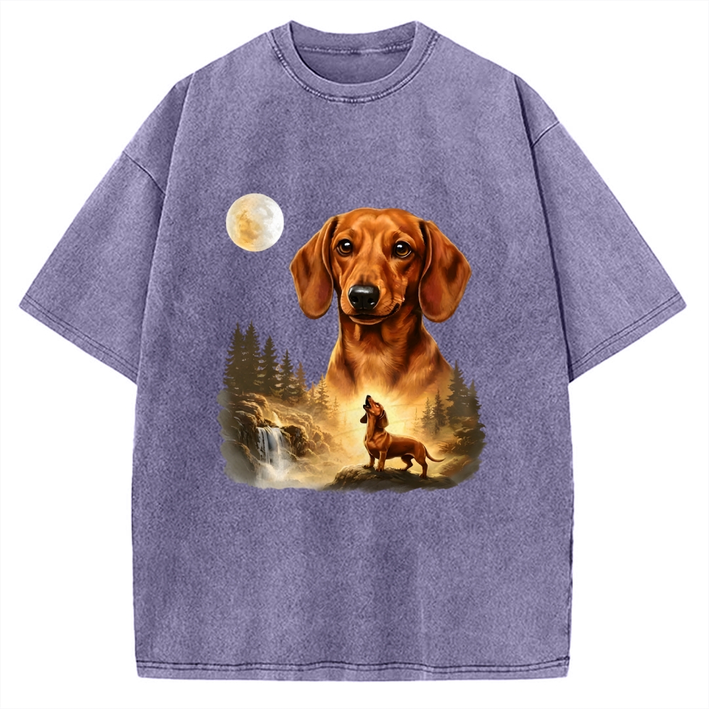 Dachshund Howling To The Moon Vintage Washed T-shirt