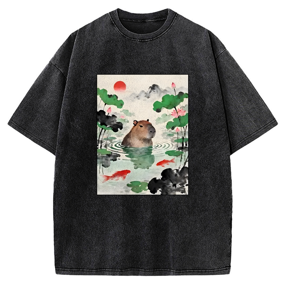 Chill Capybara In Water Vintage Washed T-shirt