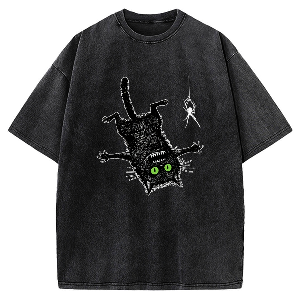 Scared Cat Vs Spider Prank Vintage Washed T-shirt