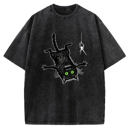 Scared Cat Vs Spider Prank Vintage Washed T-shirt