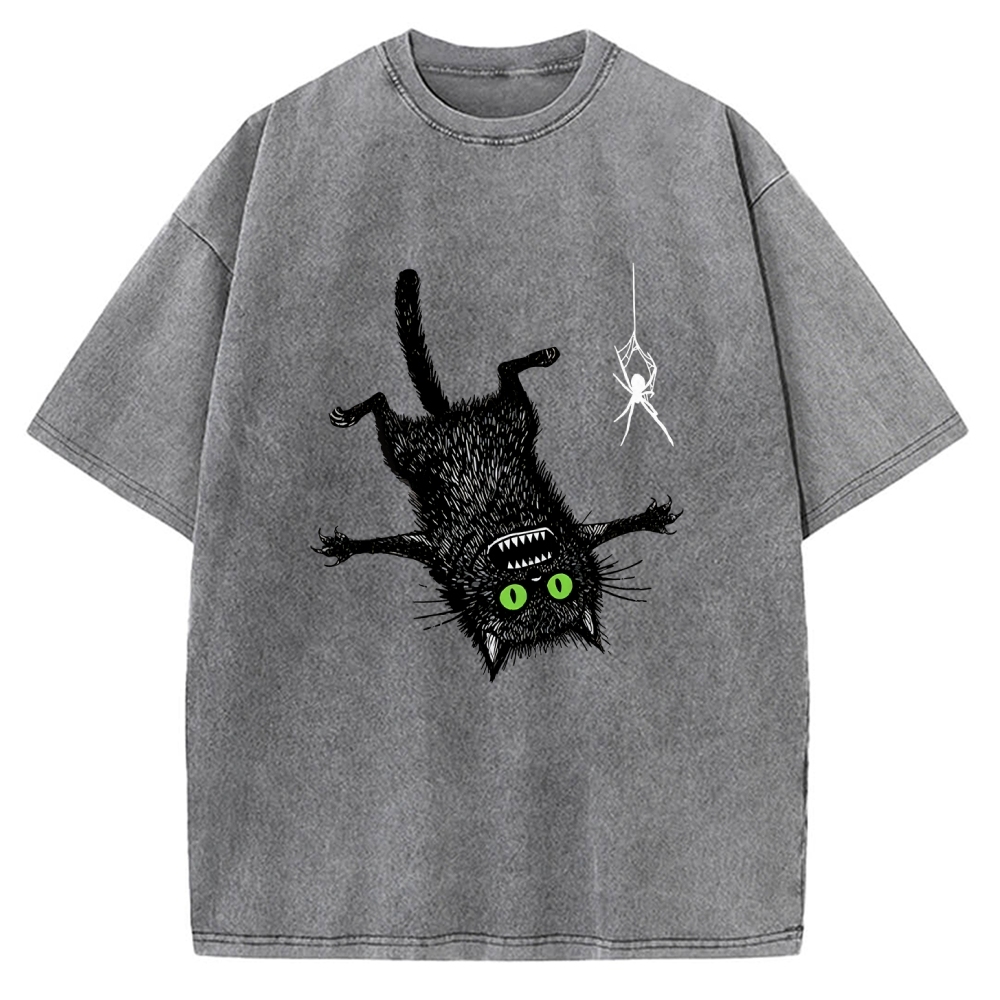 Scared Cat Vs Spider Prank Vintage Washed T-shirt
