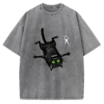Scared Cat Vs Spider Prank Vintage Washed T-shirt