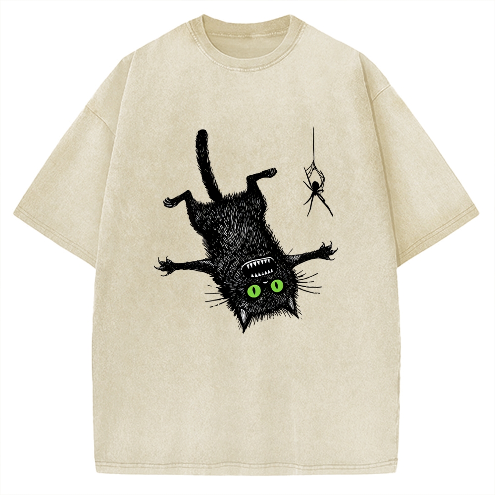 Scared Cat Vs Spider Prank Vintage Washed T-shirt