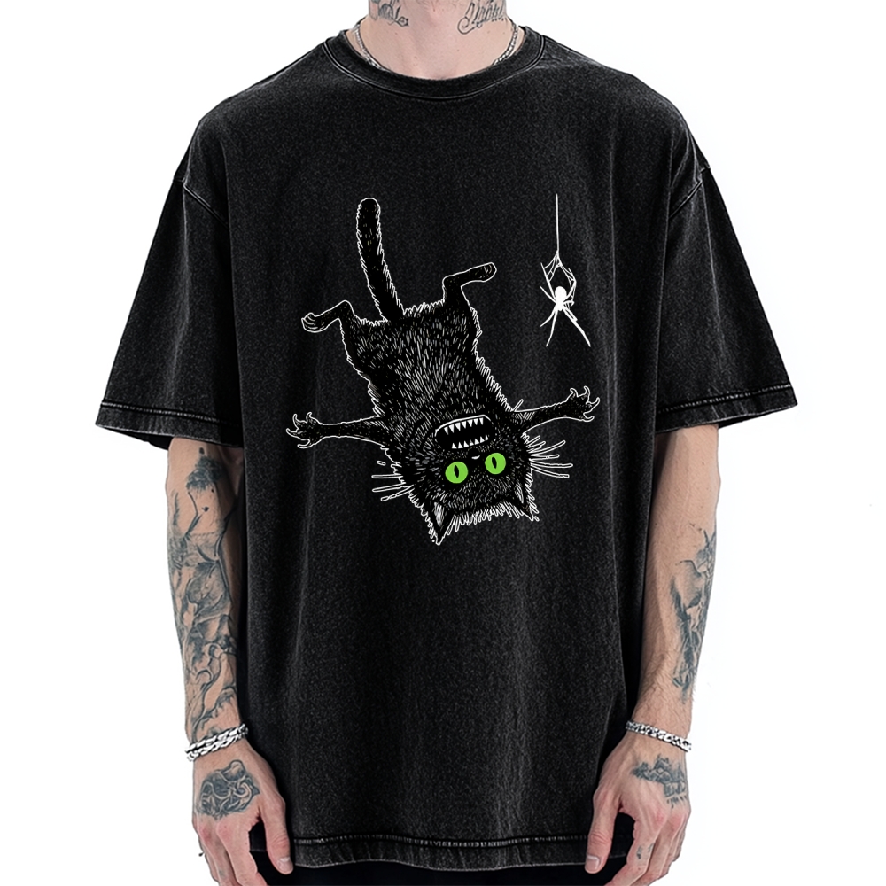 Scared Cat Vs Spider Prank Vintage Washed T-shirt