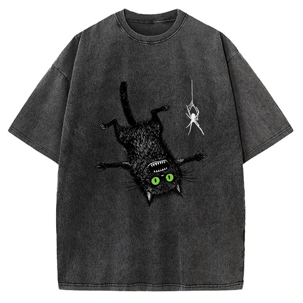 Scared Cat Vs Spider Prank Vintage Washed T-shirt