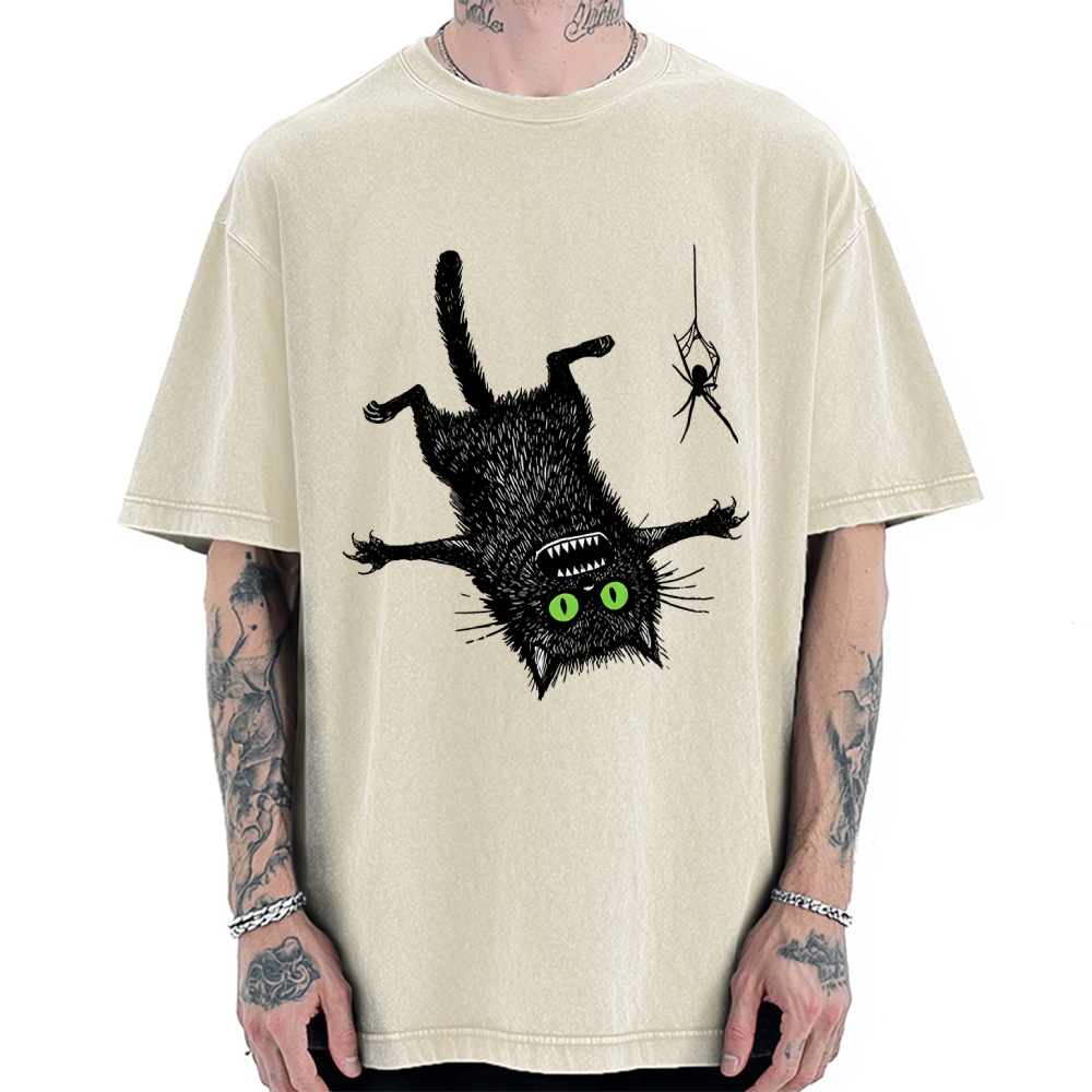 Scared Cat Vs Spider Prank Vintage Washed T-shirt