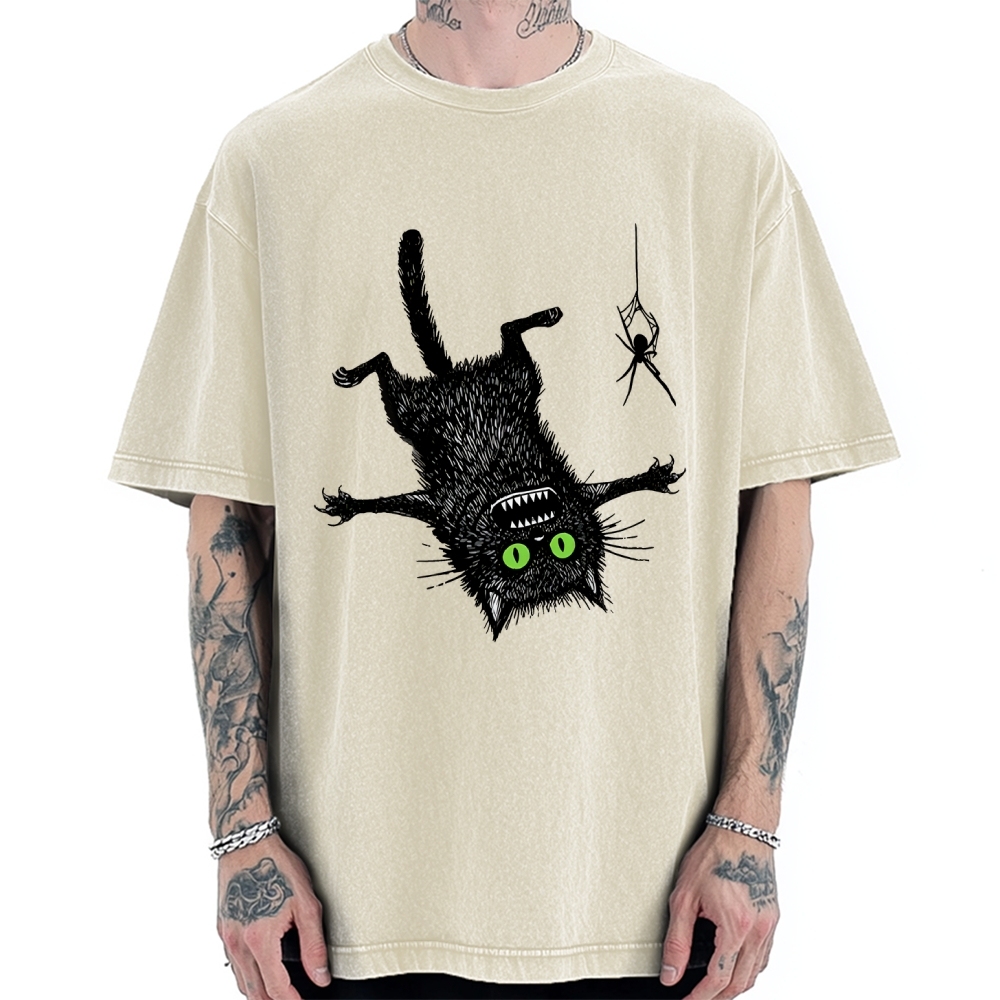 Scared Cat Vs Spider Prank Vintage Washed T-shirt