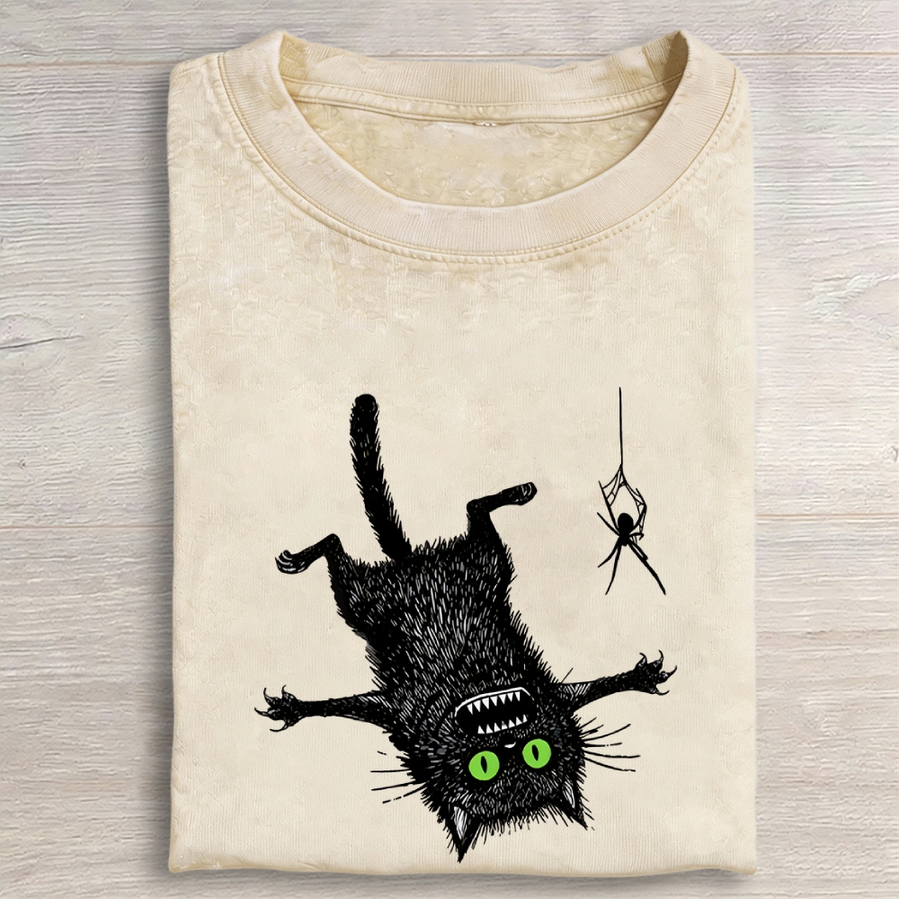 Scared Cat Vs Spider Prank Vintage Washed T-shirt