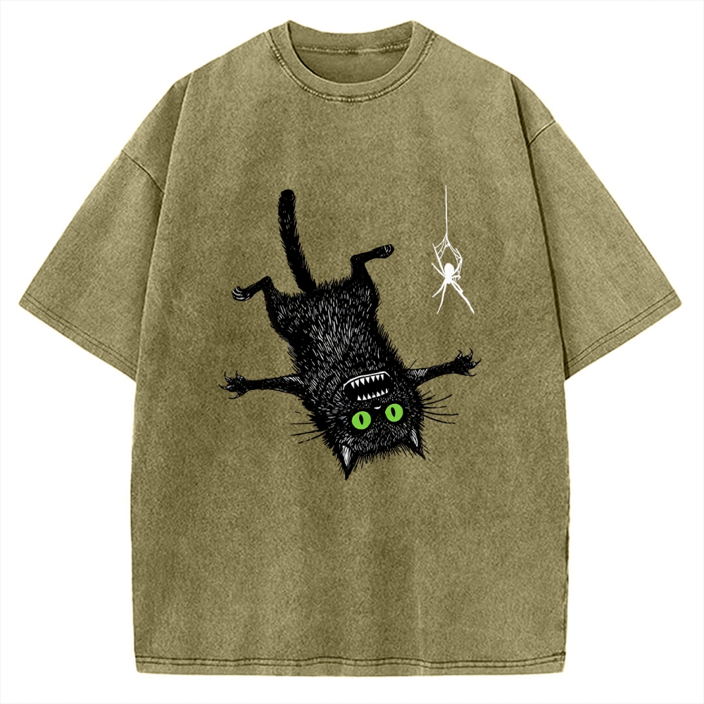 Scared Cat Vs Spider Prank Vintage Washed T-shirt