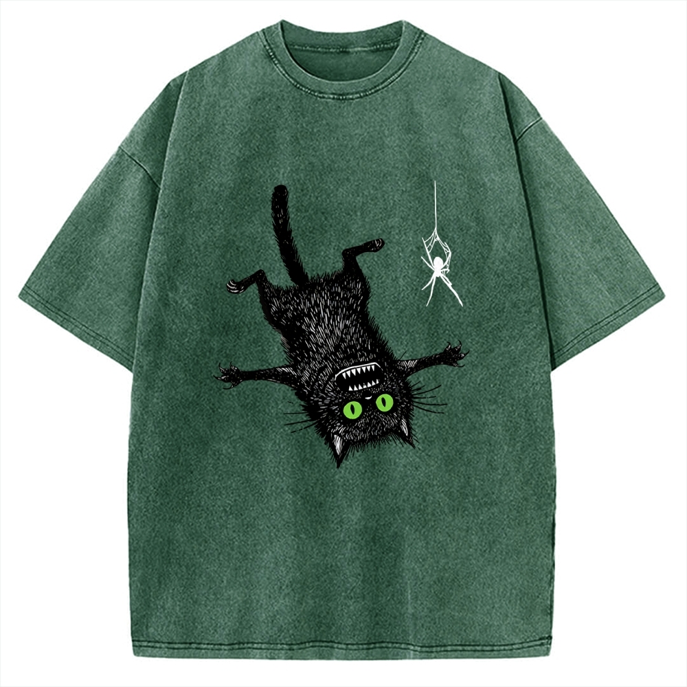 Scared Cat Vs Spider Prank Vintage Washed T-shirt