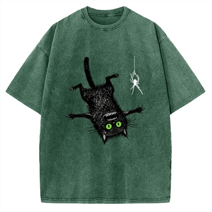 Scared Cat Vs Spider Prank Vintage Washed T-shirt