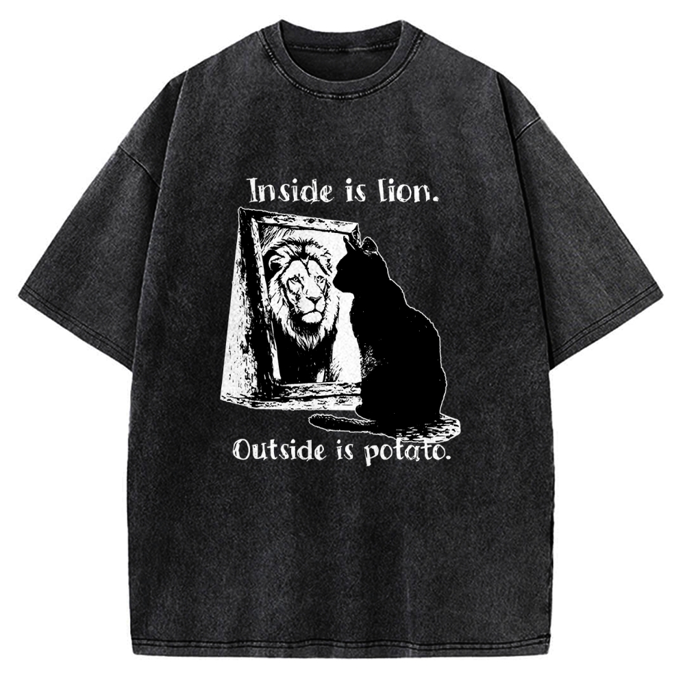 Cat Meme Inner Lion Outer Potato Vintage Washed T-shirt