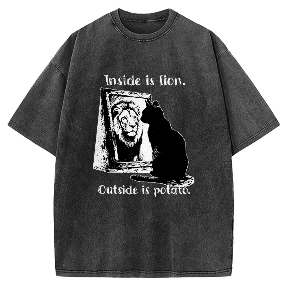 Cat Meme Inner Lion Outer Potato Vintage Washed T-shirt