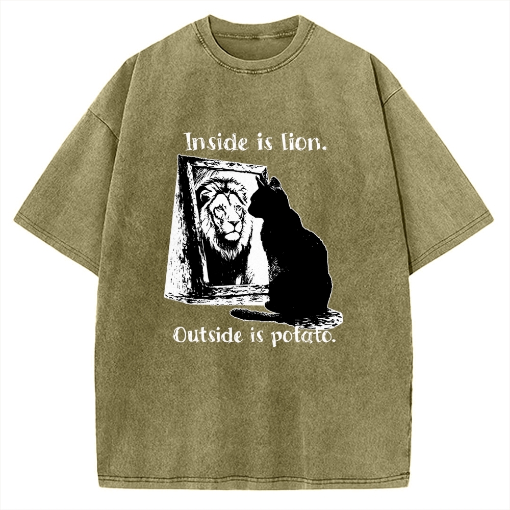Cat Meme Inner Lion Outer Potato Vintage Washed T-shirt
