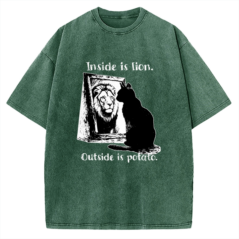 Cat Meme Inner Lion Outer Potato Vintage Washed T-shirt