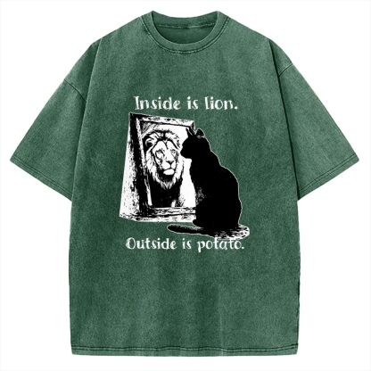 Cat Meme Inner Lion Outer Potato Vintage Washed T-shirt