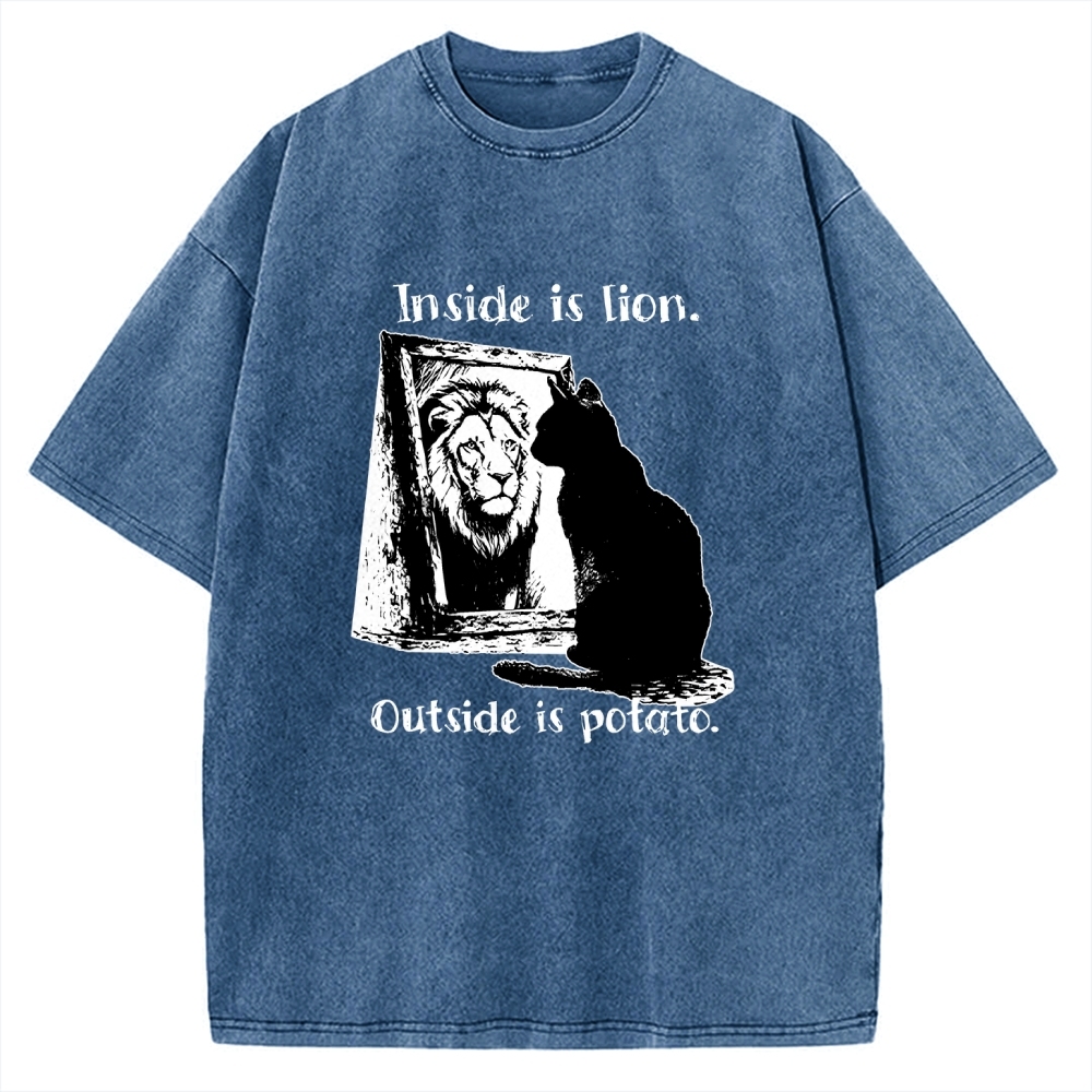 Cat Meme Inner Lion Outer Potato Vintage Washed T-shirt