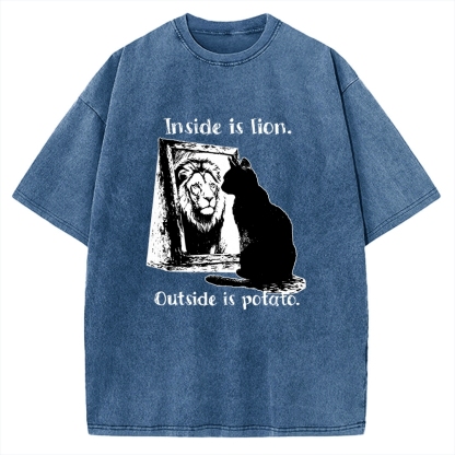 Cat Meme Inner Lion Outer Potato Vintage Washed T-shirt