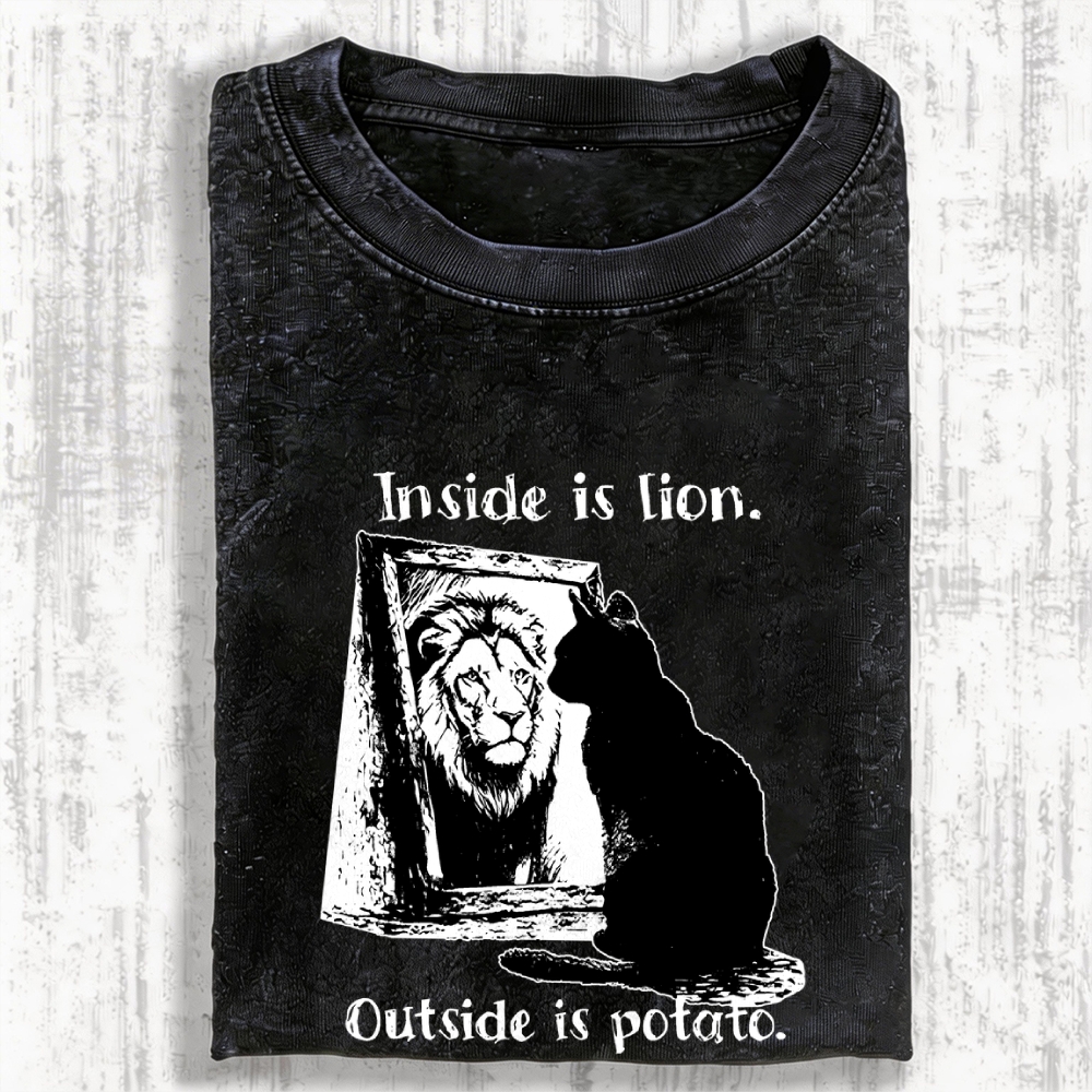 Cat Meme Inner Lion Outer Potato Vintage Washed T-shirt
