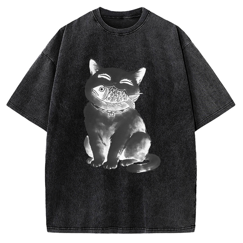 Black Cat Delightful Feast Vintage Washed T-shirt