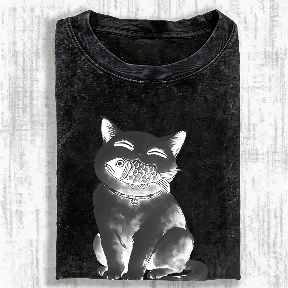 Black Cat Delightful Feast Vintage Washed T-shirt