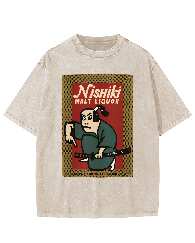 Samurai Holding Sword Vintage Washed T-shirt