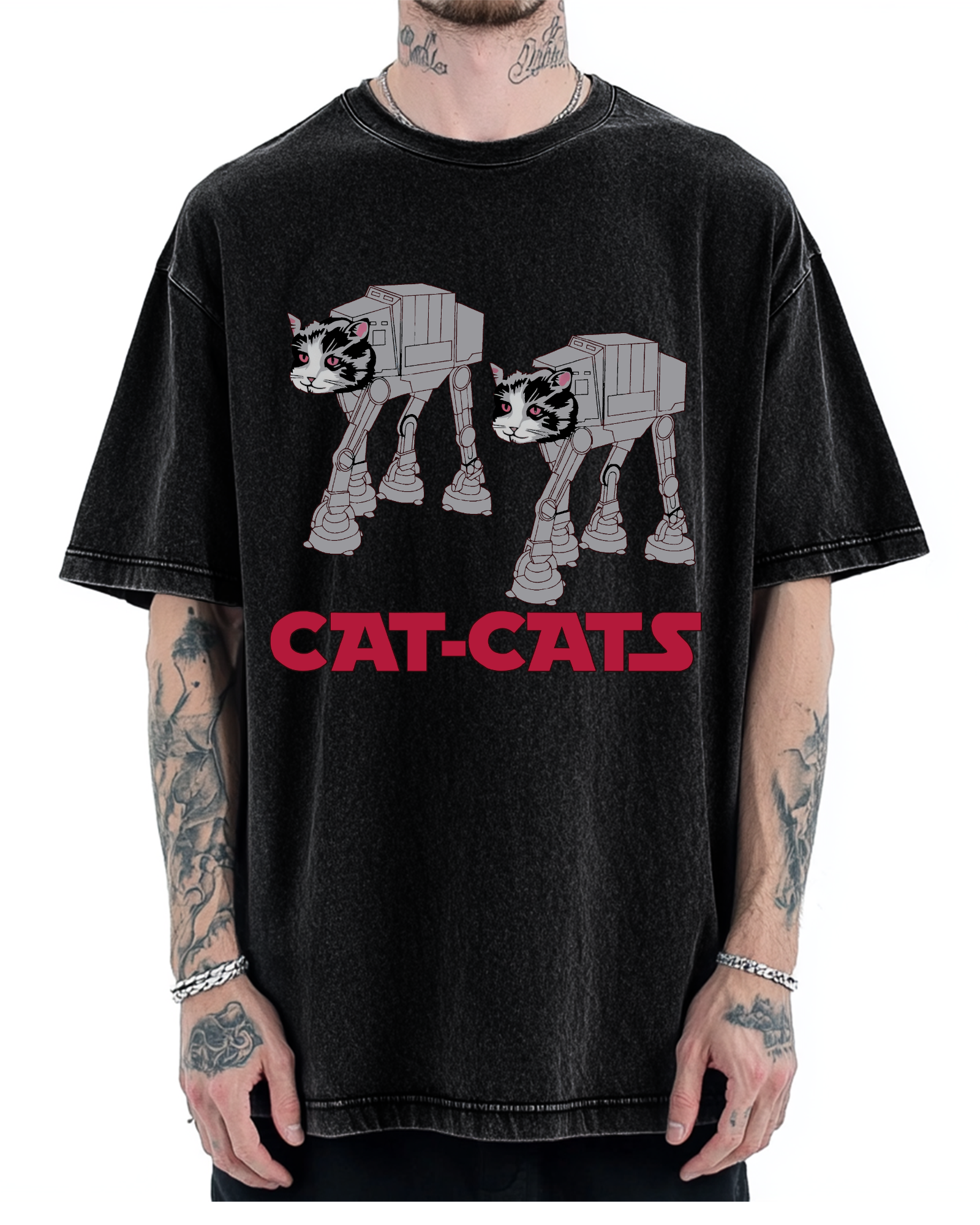 Walking Robot Cat Vintage Washed T-shirt