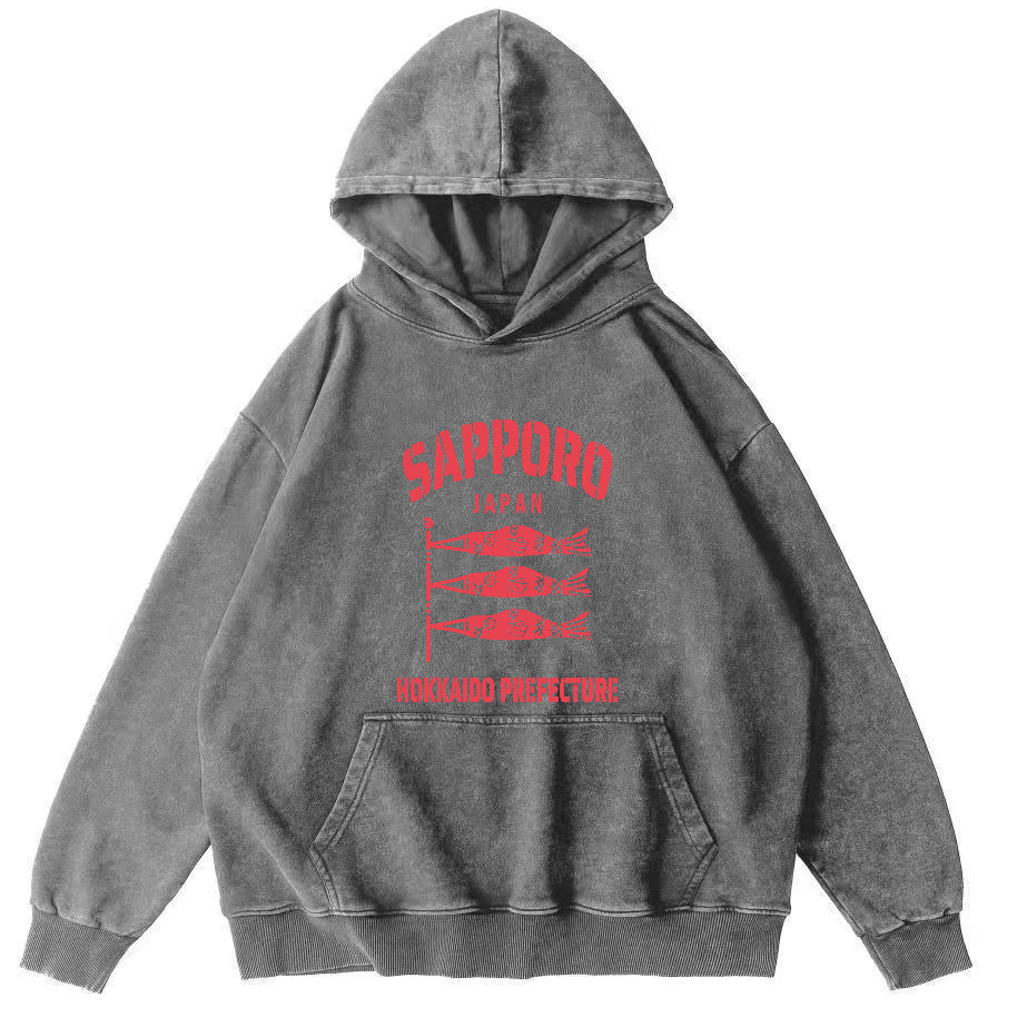 Sapporo Hokkaido Prefecture Vintage Washed Hoodie-Zazasy